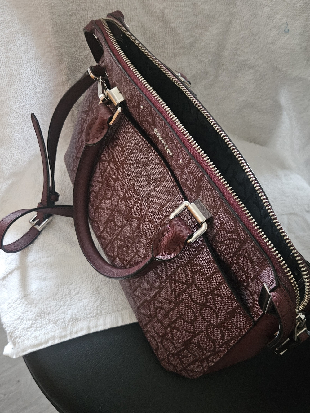 Monogram Burgundy Satchel with Dual Top Handles